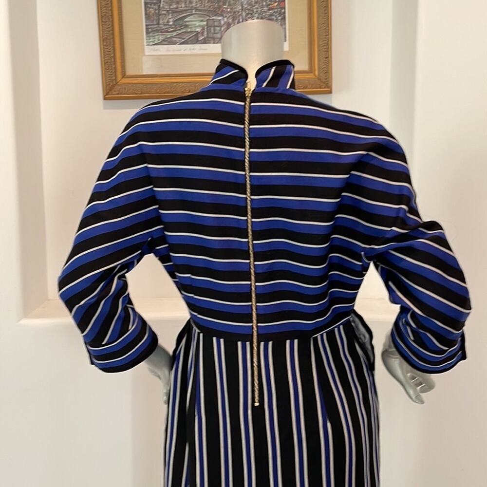 Olympia Le-Tan Striped Dress Sz 42 Blue Black Mock Neck Paris Designer - Picture 11 of 16